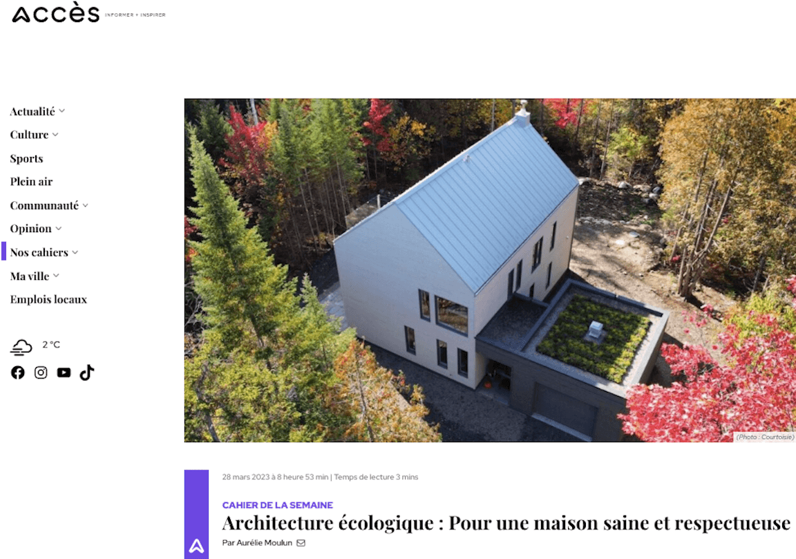Visuel de l'article « Architecture écologique : Pour une maison saine et respectueuse » publié sur le site du Journal Accès