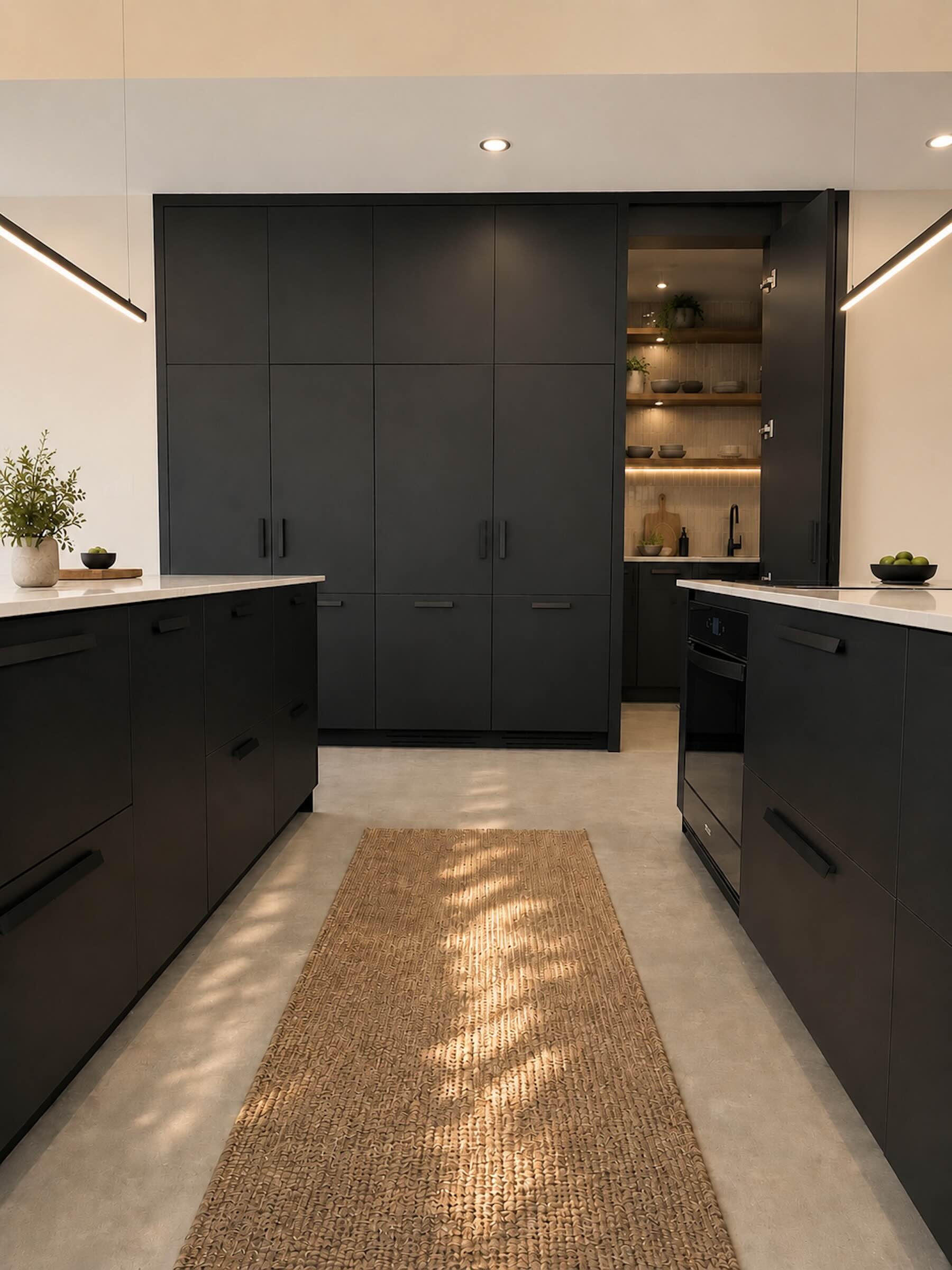 Cuisine à aire ouverte avec deux îlots, La Maison au bout du chemin, Biophile architecture
